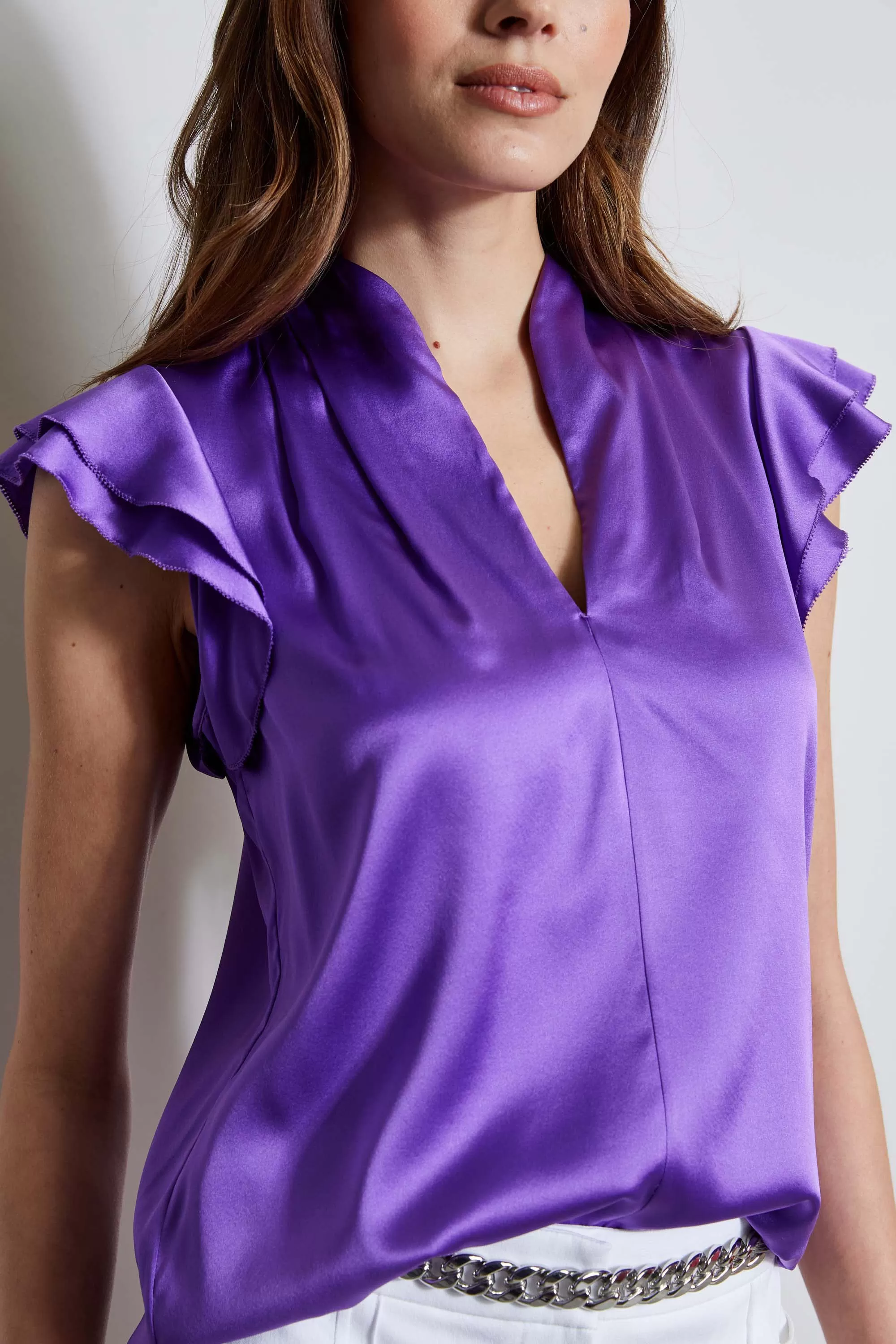 Silk Satin Flutter Sleeve Shirt