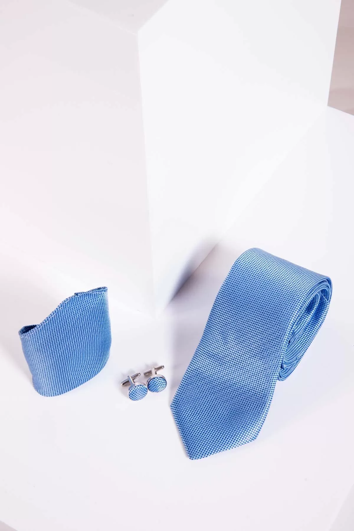 TB17 - Birdseye Tie and Pocket Square Set In Blue