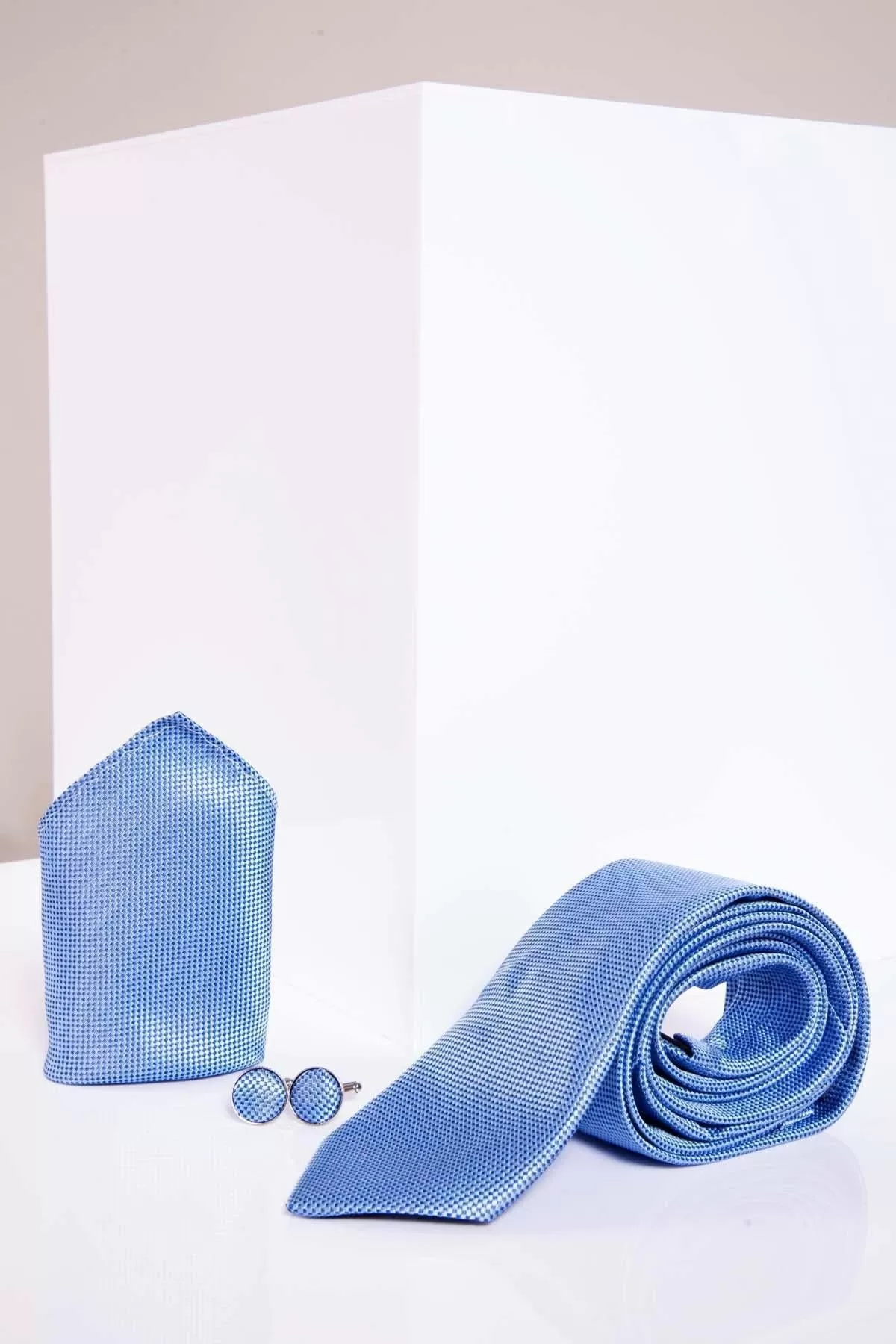 TB17 - Birdseye Tie and Pocket Square Set In Blue