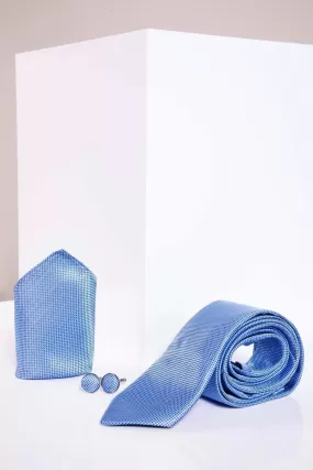 TB17 - Birdseye Tie and Pocket Square Set In Blue