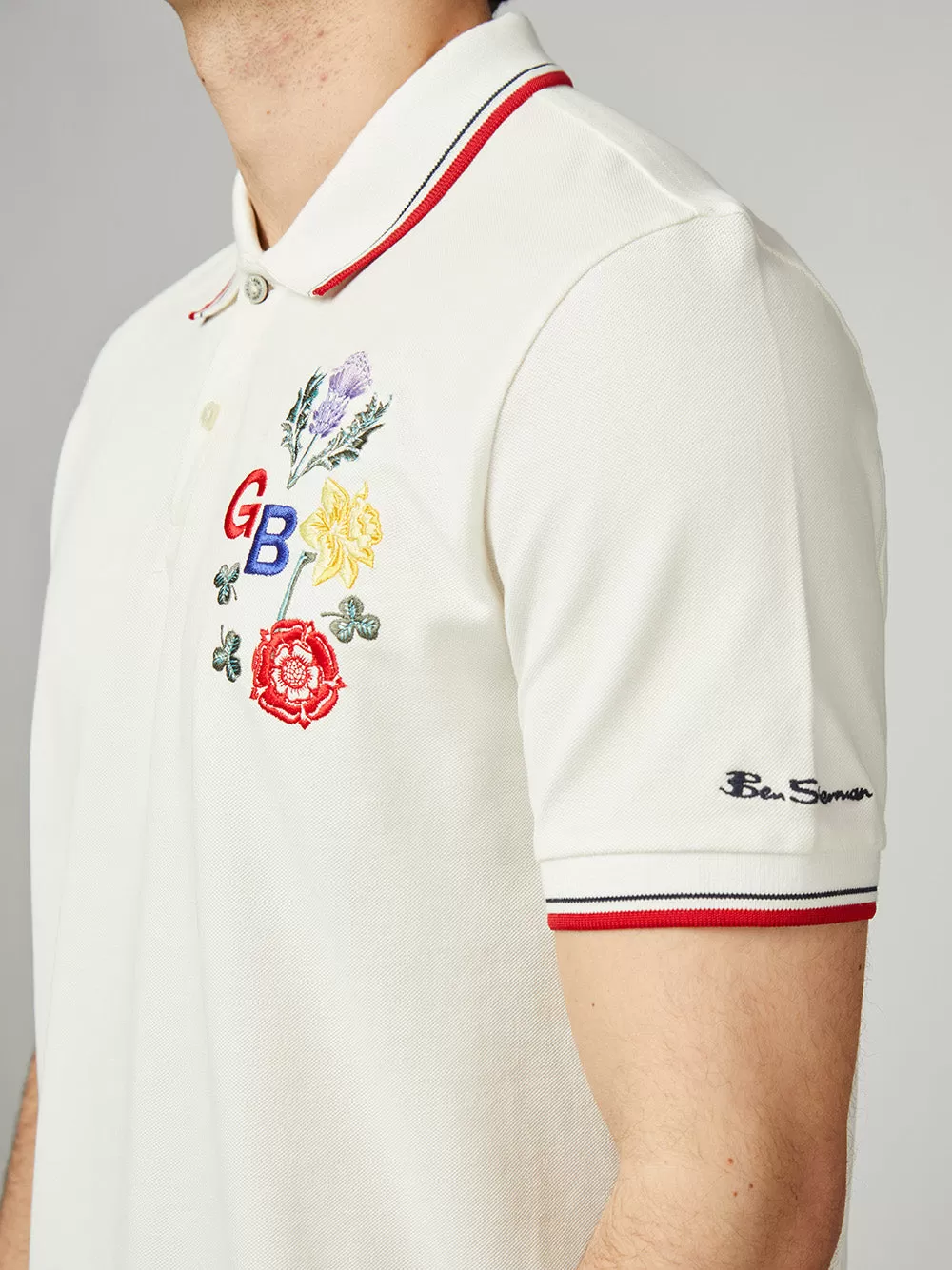 Team GB Floral Embroidered Pique Polo - Ivory