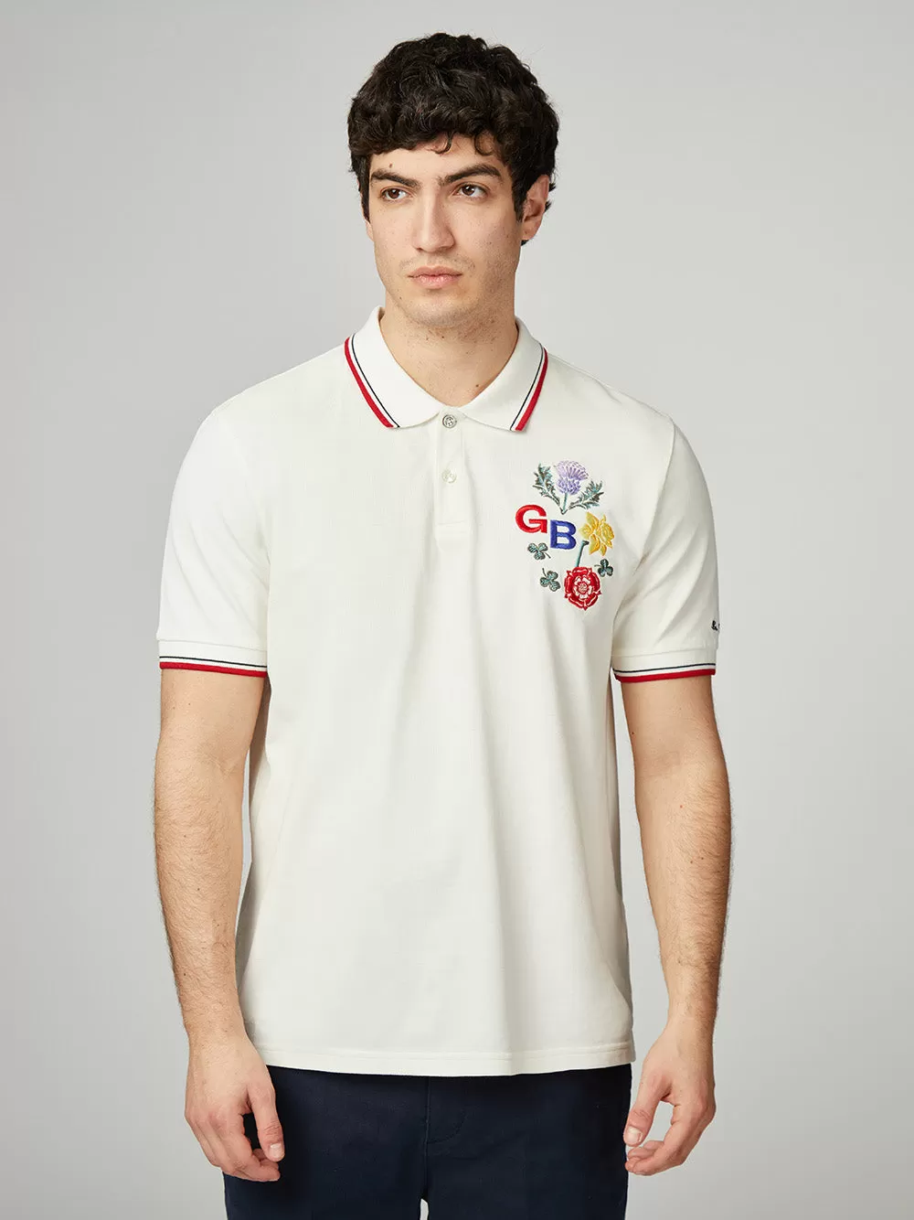 Team GB Floral Embroidered Pique Polo - Ivory