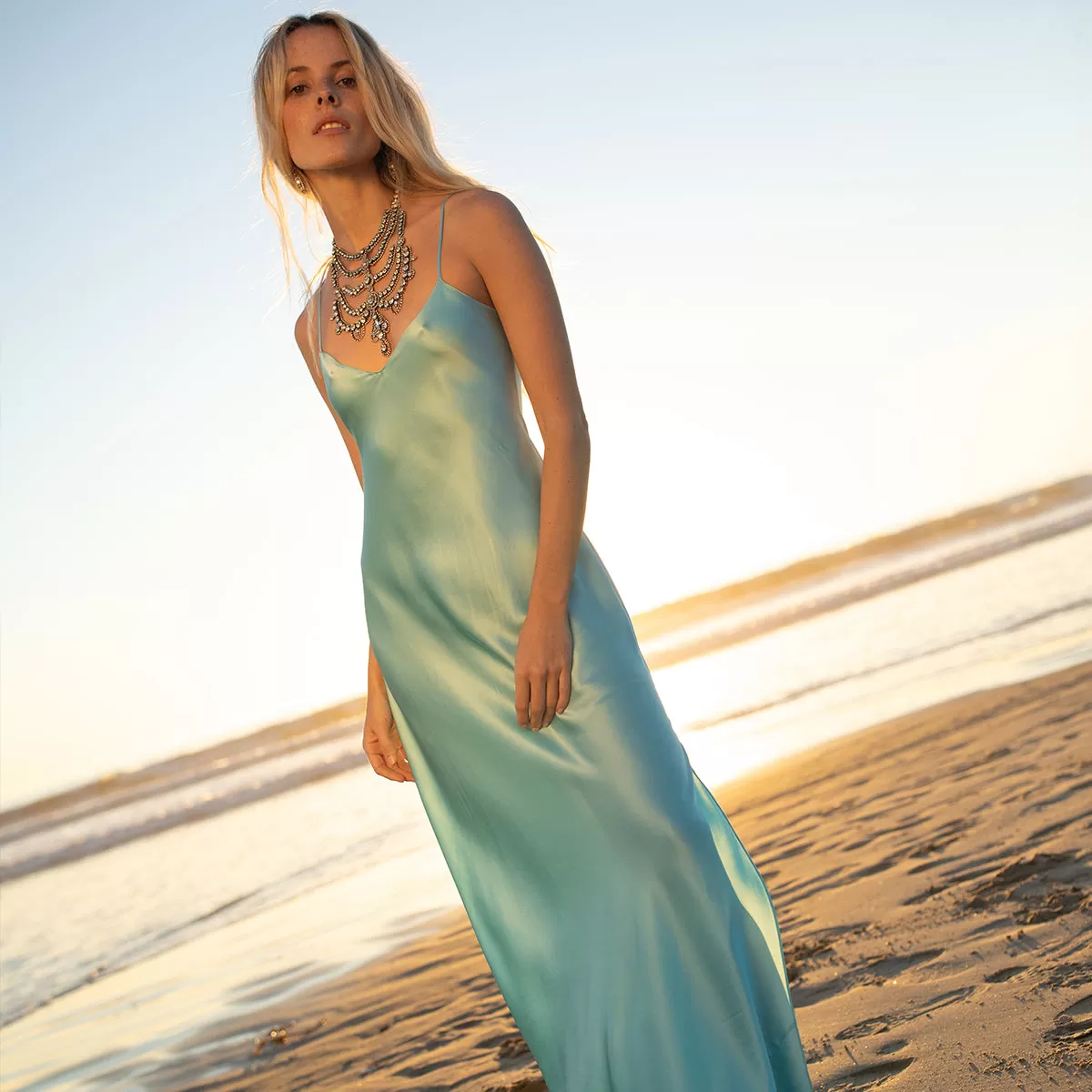 Tulum Blue Maxi Slip Dress