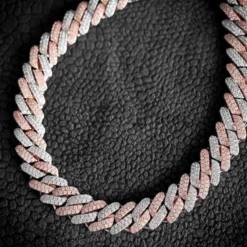 Two-Tone Prong Cuban Link Choker (12mm) in Rose/White Gold