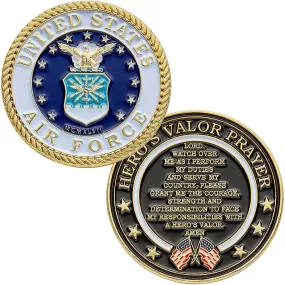 United States Air Force Challenge Coin with Hero's Valor Prayer 1-Pack (Single Coin)