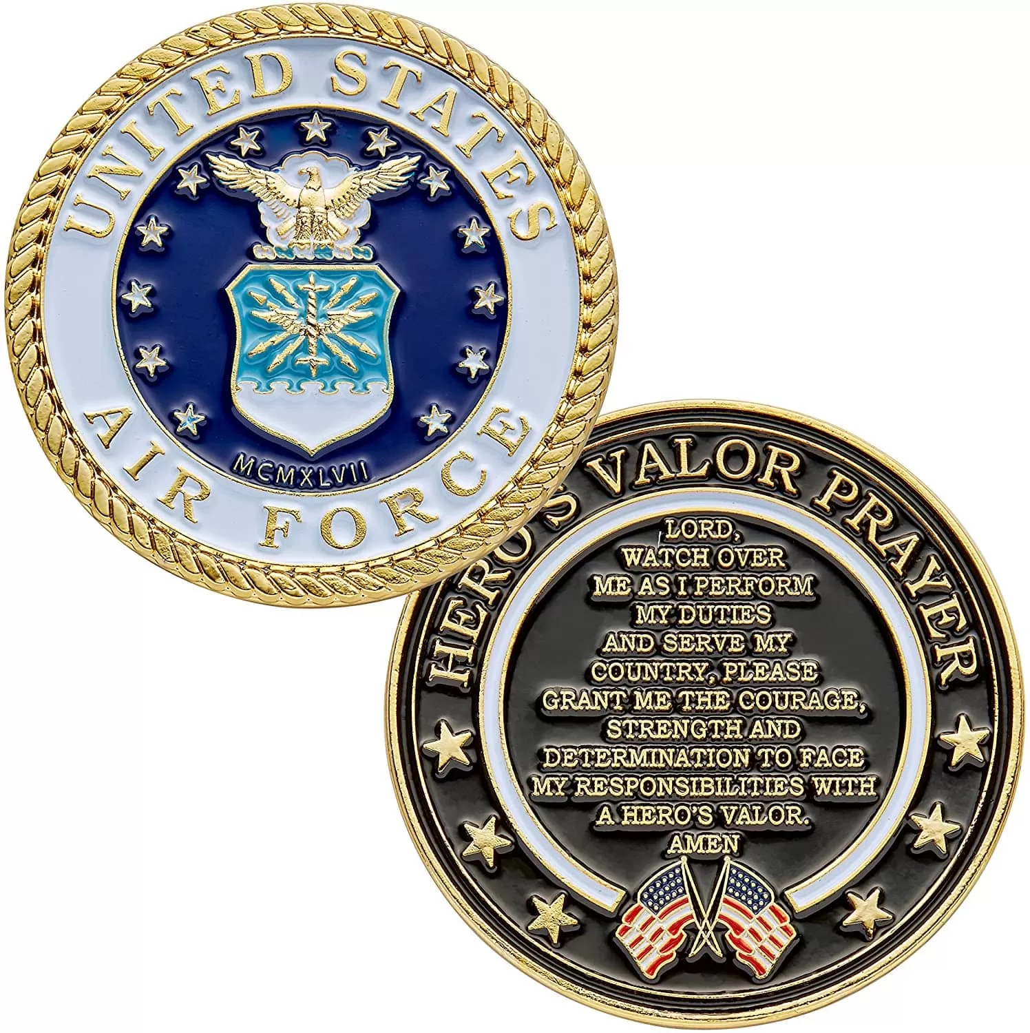 United States Air Force Challenge Coin with Hero's Valor Prayer 1-Pack (Single Coin)