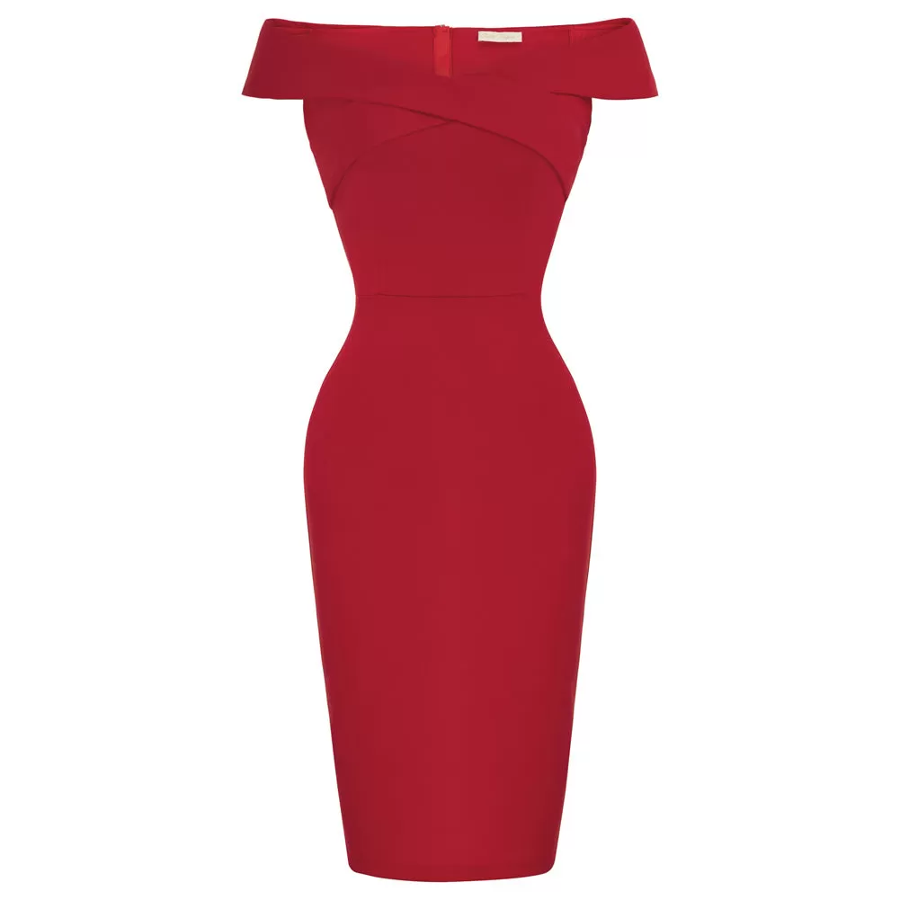 Vintage Fans Look of Vintage Off Shoulder V Neck Bodycon Pencil Dress Short Sleeve Homecoming Bodycon Dress Work Cocktail