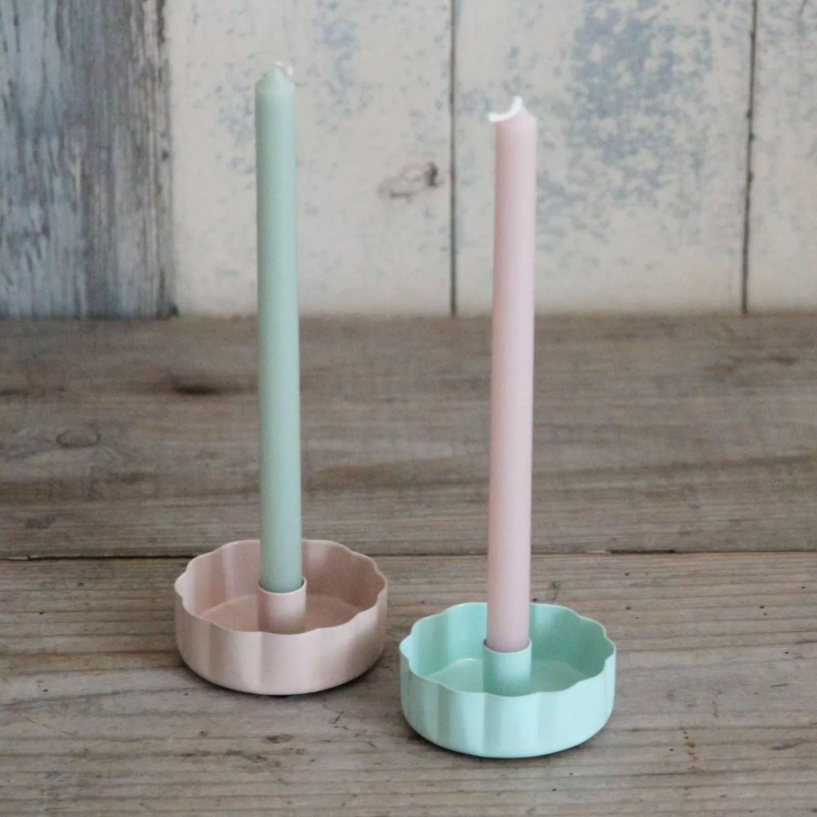 Wavy Enamel Taper Candle Holder - Dusty Peach