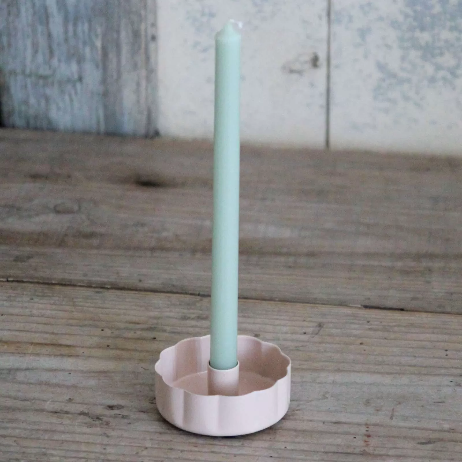 Wavy Enamel Taper Candle Holder - Dusty Peach