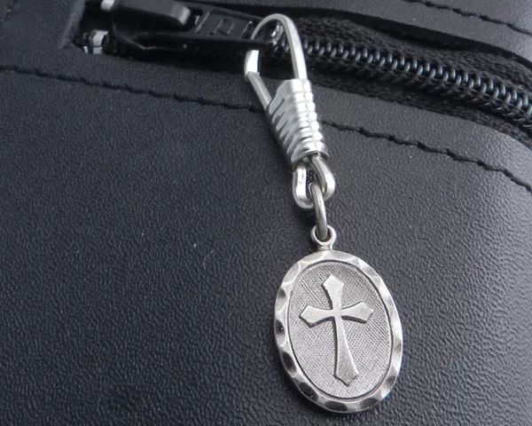 Zipper Pull with Oval Cross pendant